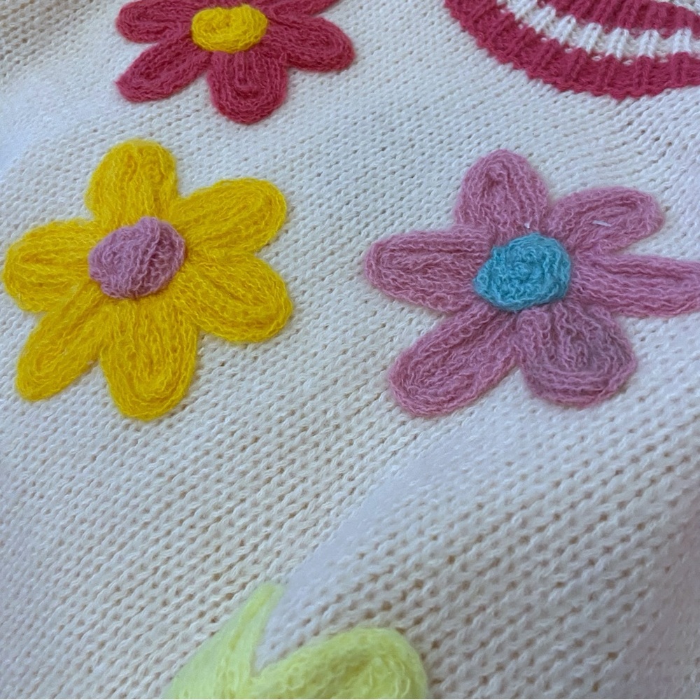 Sweater Short Sleeve Floral Varsity Sweater⭐️NWT Vibrant Flowers - Picture 5 of 14